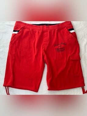 Sean John Red Athletic Cargo Shorts with Black & White Trim